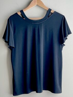 Chico's Black Short Flutter Sleeve Cutout Neckline Top